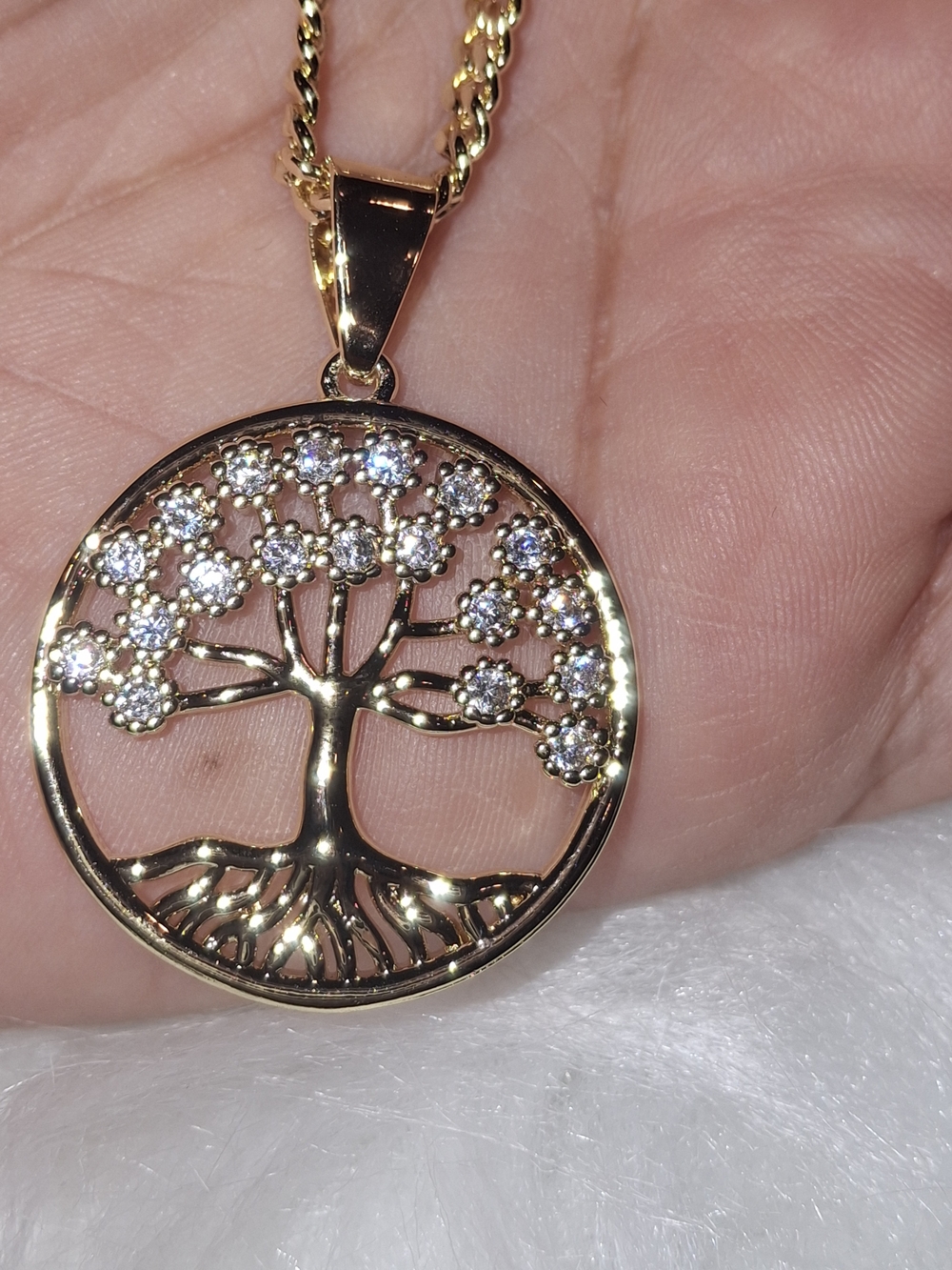 Gold Tree of Life Pendant Necklace with Crystal Accents
